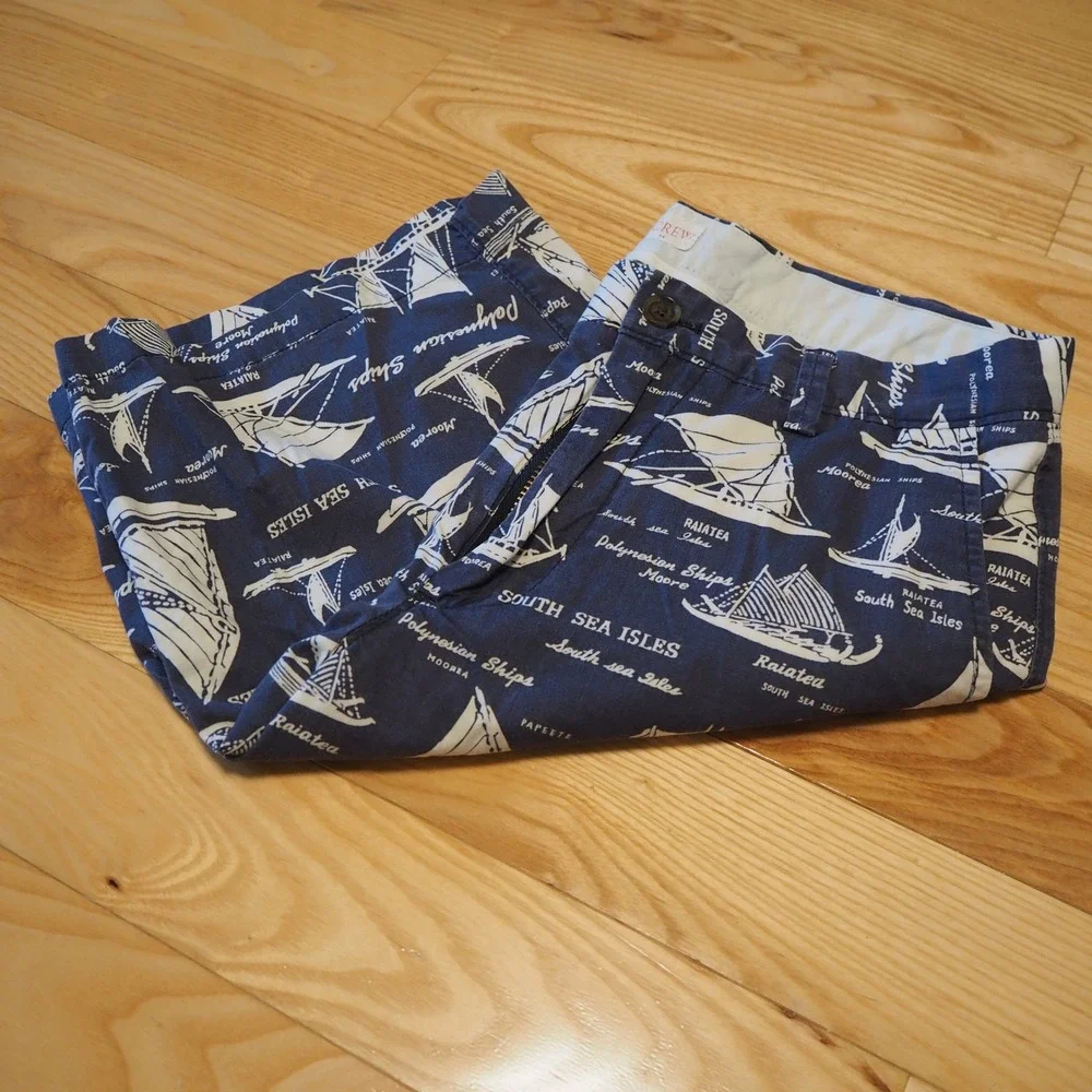 J.Crew Men's Chino Shorts Sz 31 All Over Print Sailboats Nautical Preppy Blue